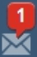 Tumblr's old askbox icon, a gray envelope with a red speech bubble displaying the number of asks you have.